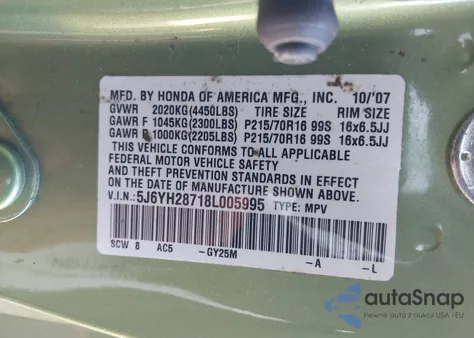 2008 Honda Element Ex z USA, uszkodzony, nr VIN 5J6YH28718L005995